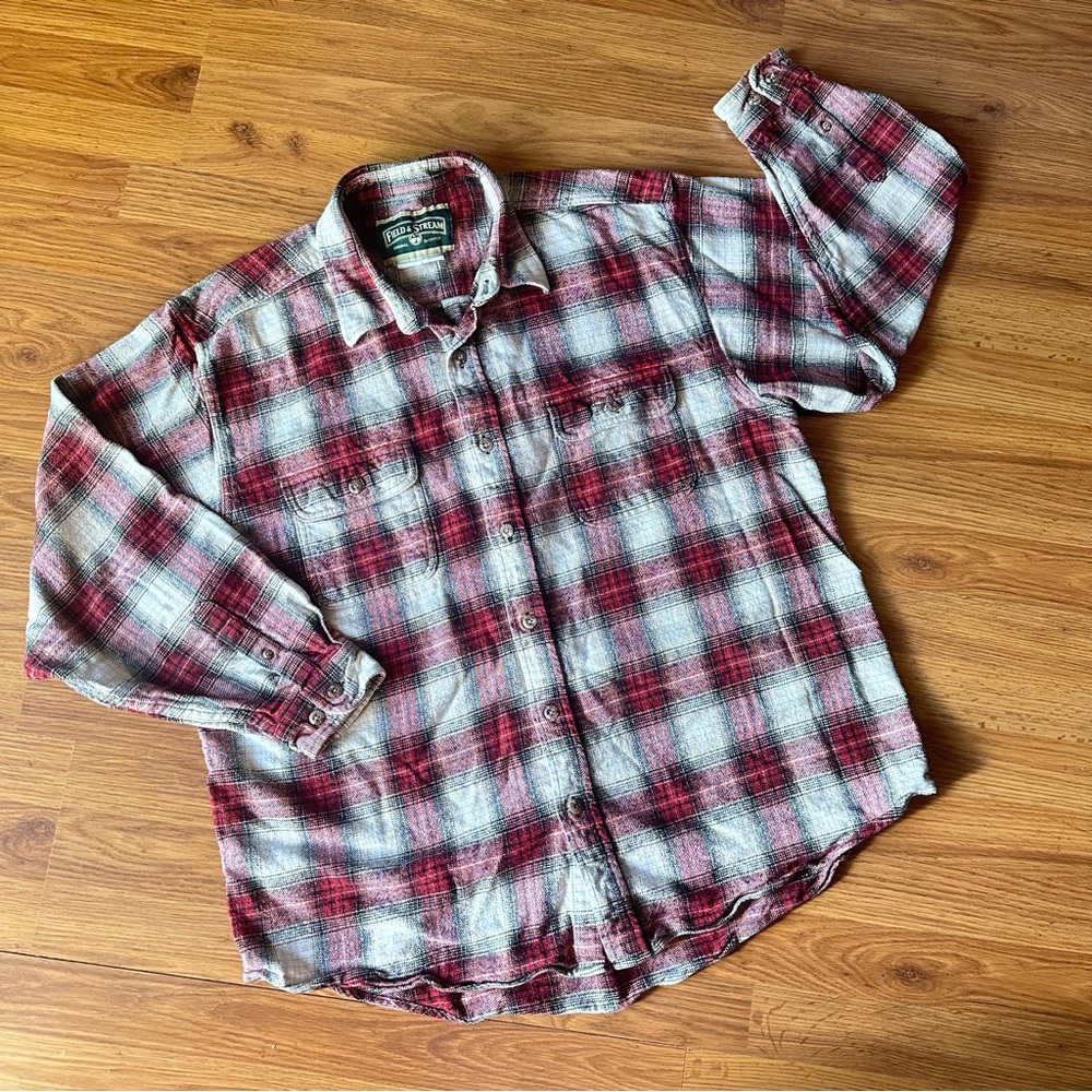 Men’s XXL Red Black White Long Sleeved Heavy Weight 100% Cotton Flannel Shirt‎